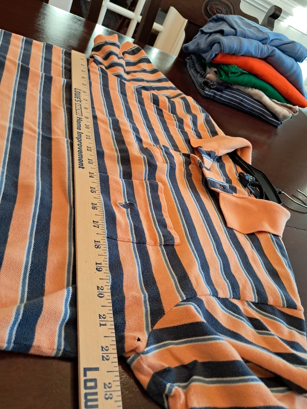 Polo By Ralph Lauren Peach and Navy Horizontal Stripe Polo